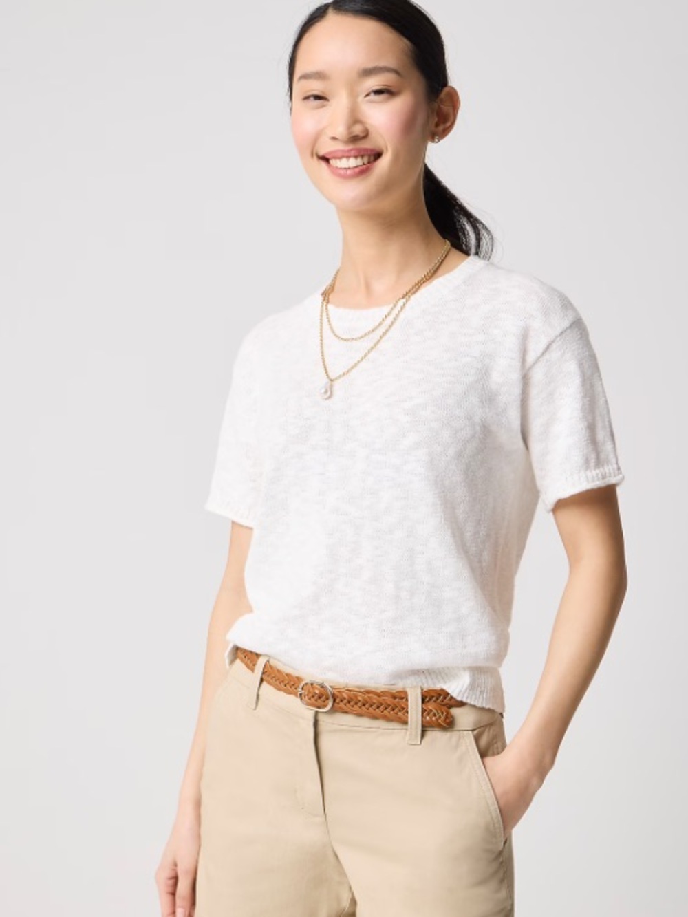 J crew ivory Short-sleeve relaxed beach sweater